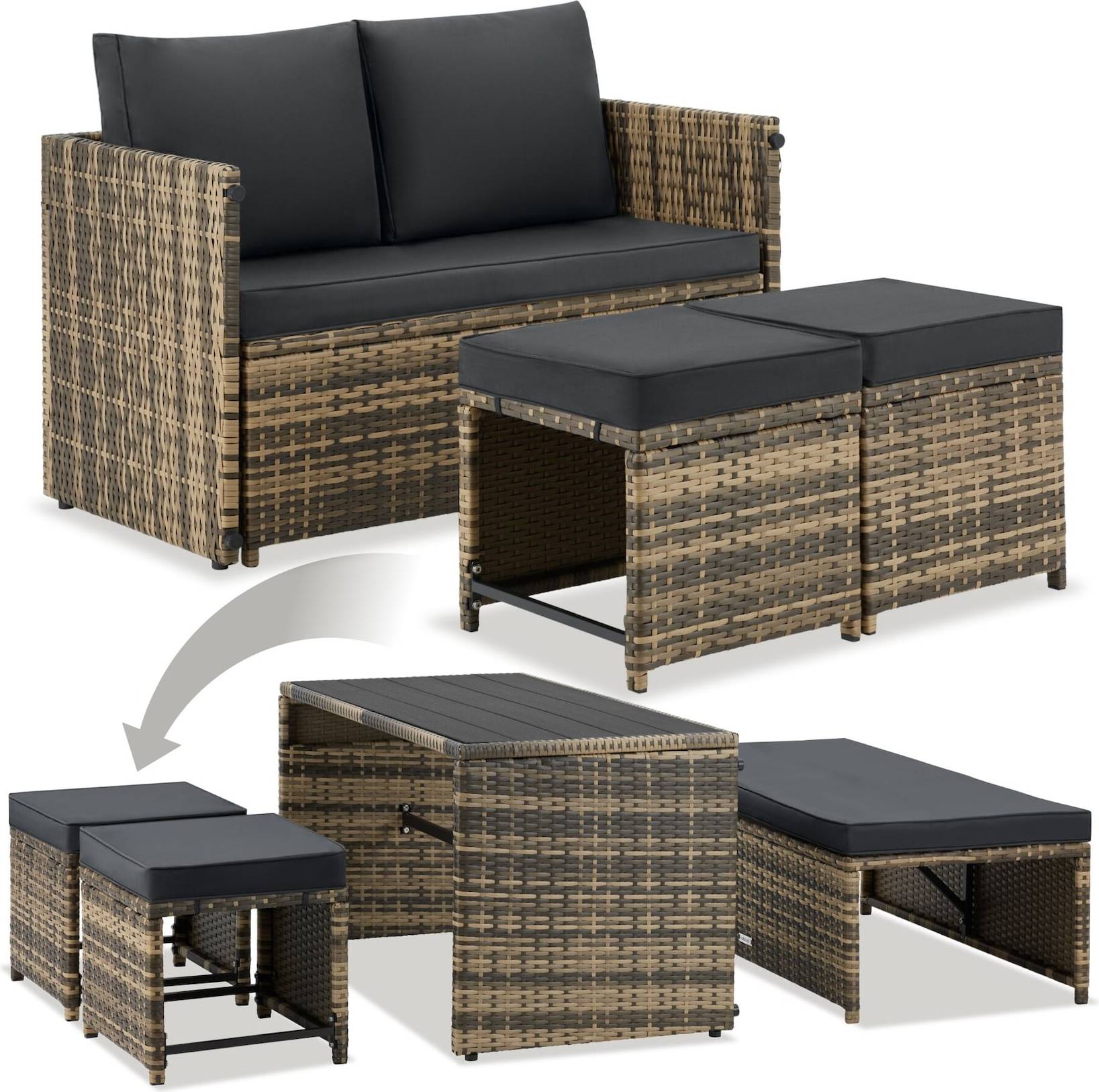 tectake 2-in-1 Rattanlounge Set Monopoli