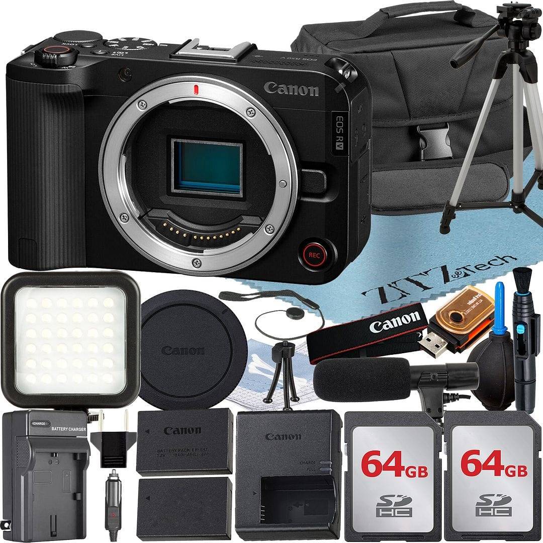 Canon r50 bundle Canon EOS R50 V Mirrorless Camera 2x 64GB Card Flash ZeeTech Bundle