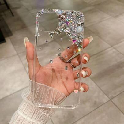 Shein Translucent TPU Phone Case With Colorful Rhinestone