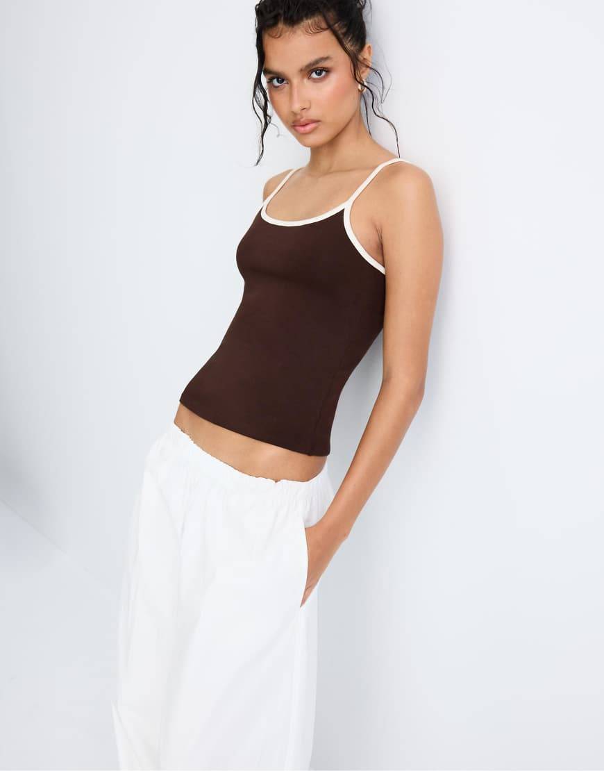 B07 Ribbed Strap Top - Brown