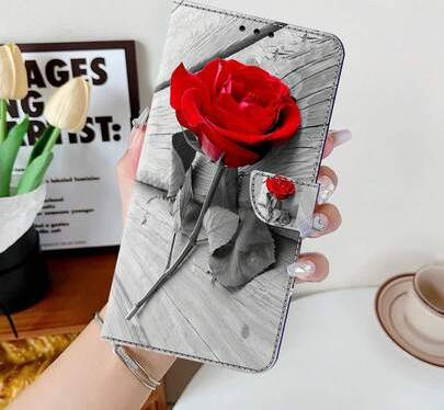 Red Rose Pattern PU Leather Wallet Case