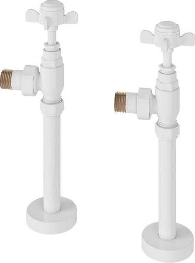 White Angled Radiator Valves 150mm Tails