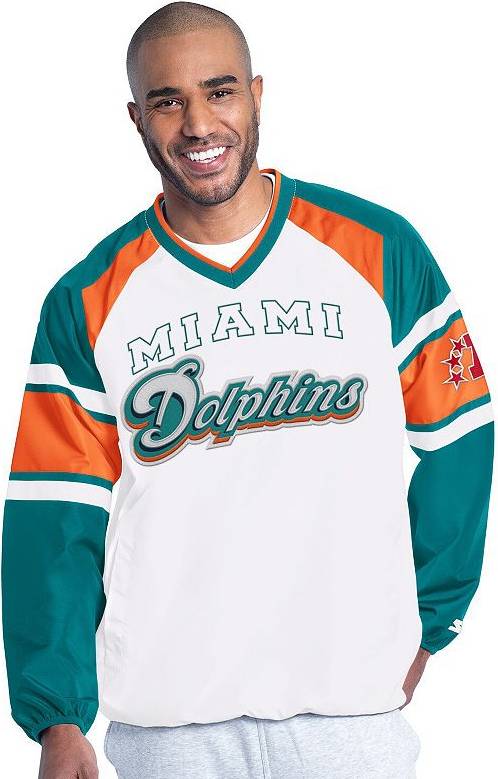 Starter White Miami Dolphins Infield Play Raglan Pullover Jacket