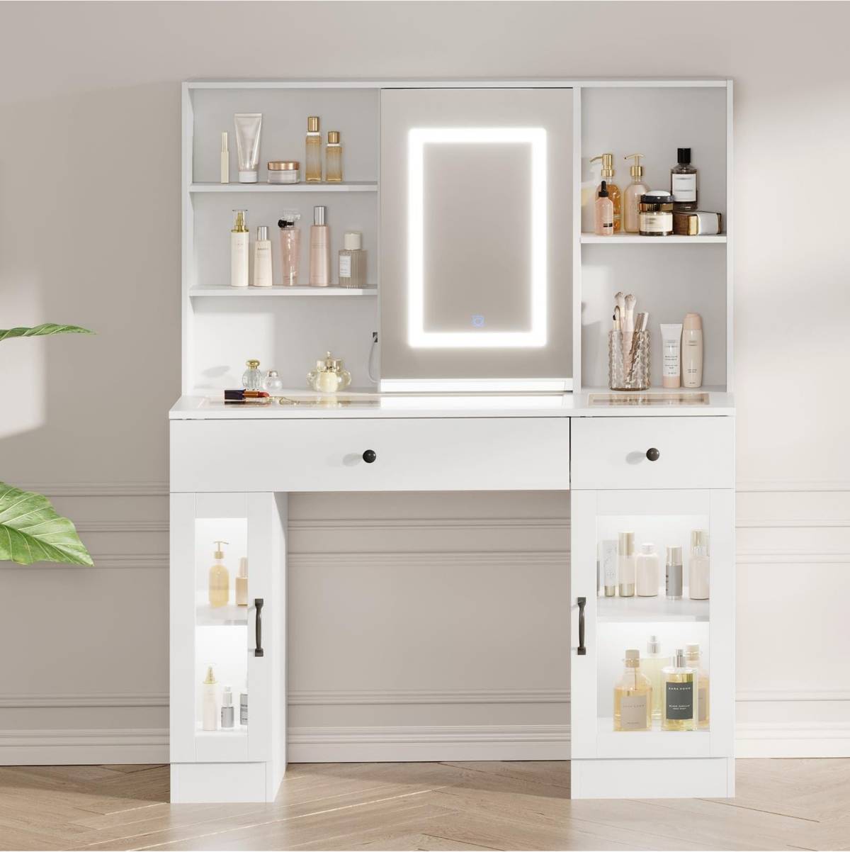 Large makeup vanity Gaomon Large Vanity Desk with Sliding Mirror Dressing Table