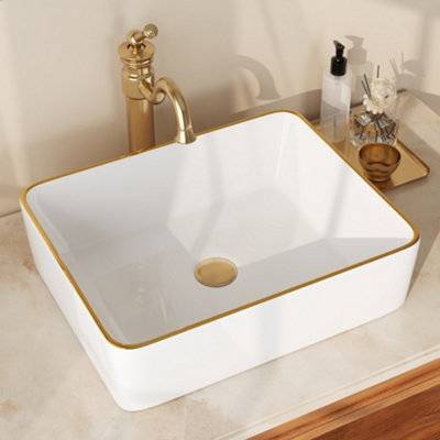 Ceramic Countertop Rectangular Bathroom Vessel Sink