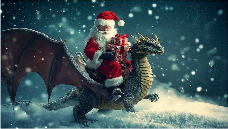 Christmas Background Cloth - Santa Riding Dragon