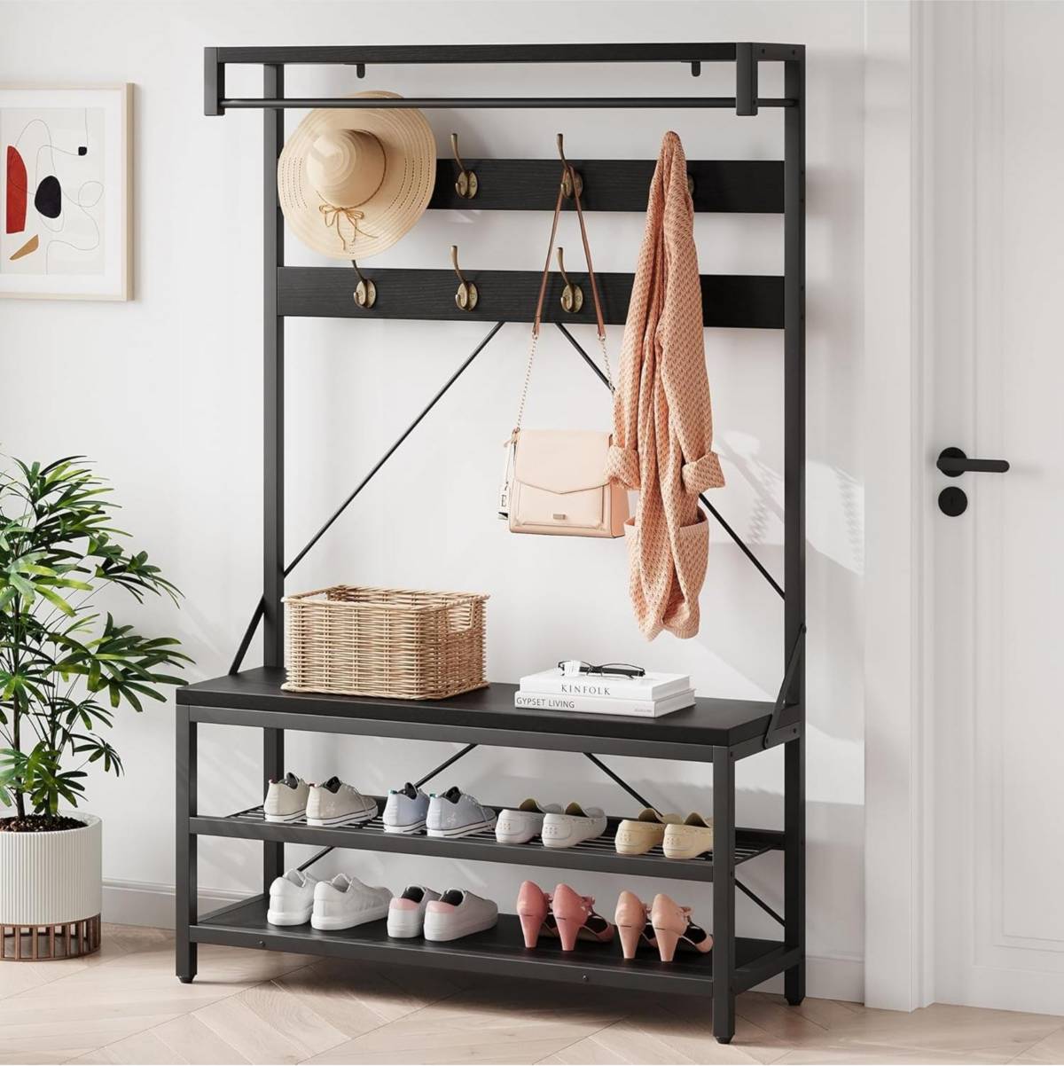 Coat rack shoe bench Gaomon 72 Inch Industrial Hall Tree Bench Coat Shoe Rack