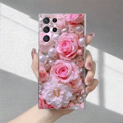 Pink roses Shein Pink Roses Pearls Transparent Phone Case