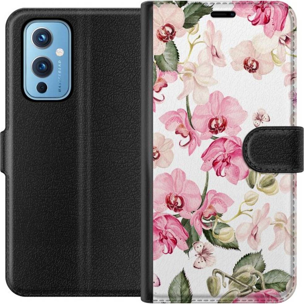 iSecrets OnePlus 9 Tegnebogsetui Rosa Blommor