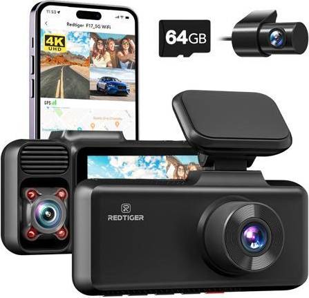 5g wifi Redtiger 4K 3 Channel Dash Cam 5G WiFi Front Rear Inside