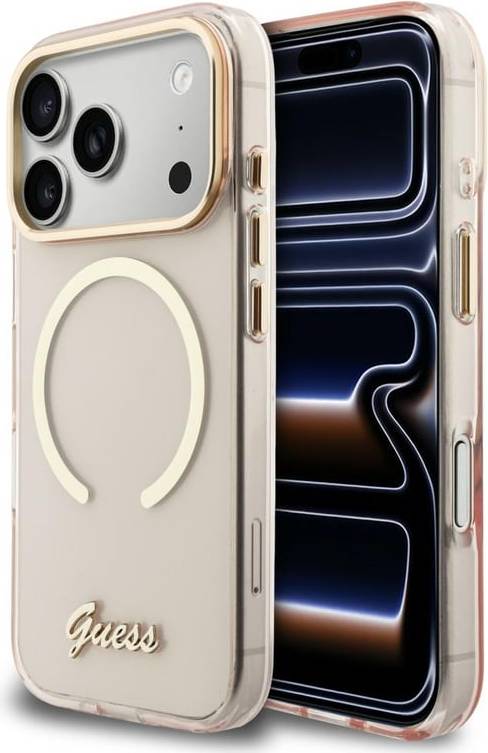 Guess IML Script Metal MagSafe Case iPhone 17 Pro Rosa