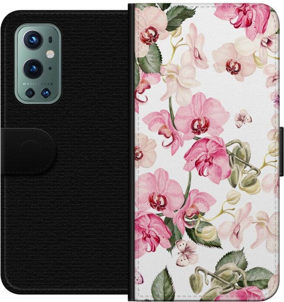 iSecrets OnePlus 9 Pro Tegnebogsetui Rosa Blommor