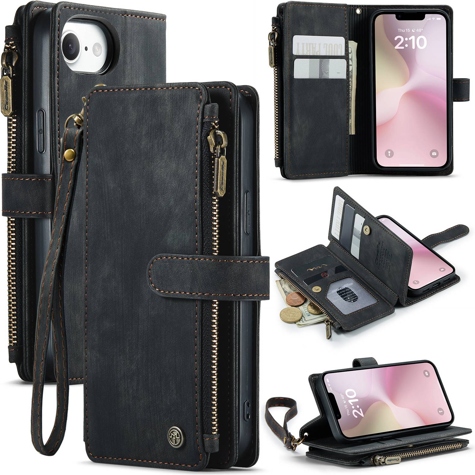 CaseMe Zipper Wallet iPhone 17e Sort