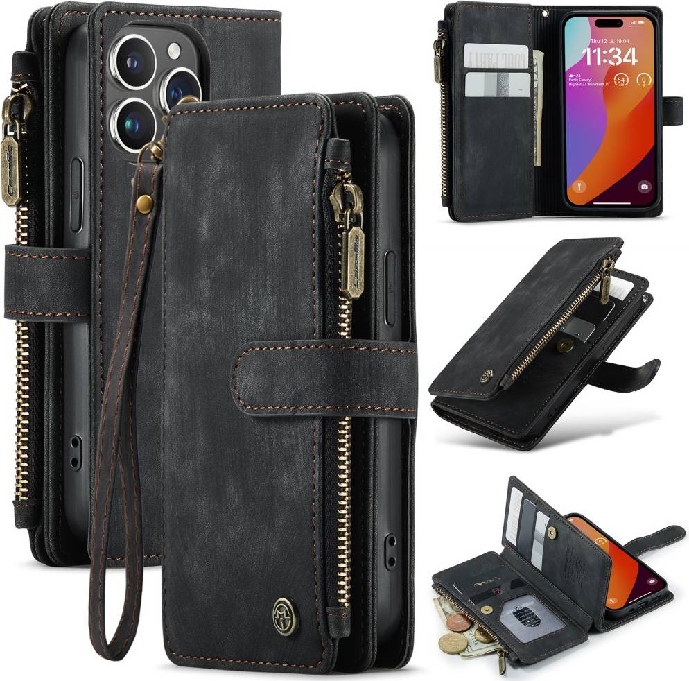 CaseMe Zipper Wallet iPhone 16 Pro Sort