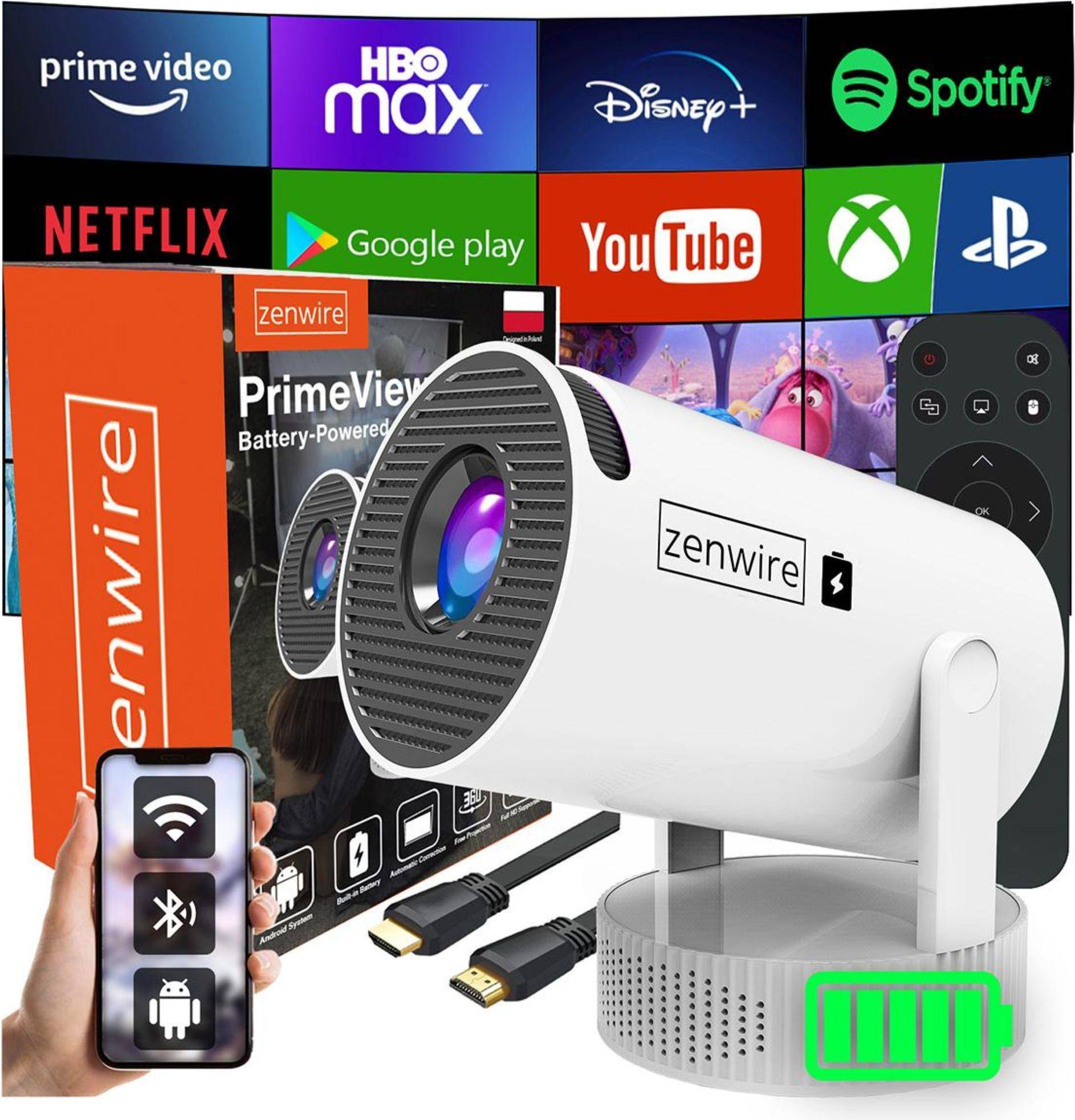 Zenwire Mini Projecteur Portable Android Wi-Fi Full HD Bluetooth