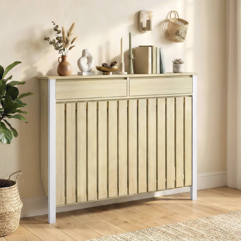 Homcom Large Radiator Cover with Drawers and Vertical Slats Oak