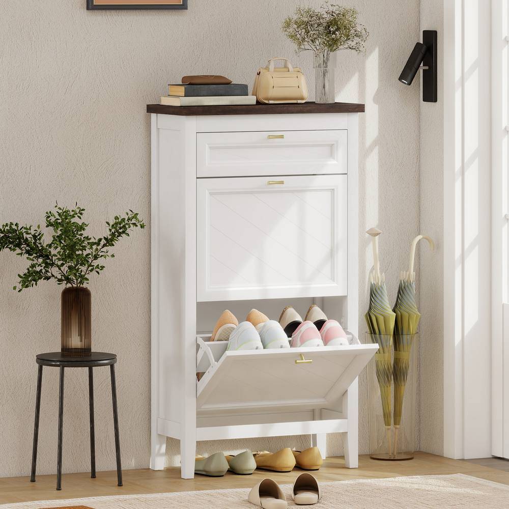 Homcom Cabinet With 2 Flip Drawers Shoe Rack