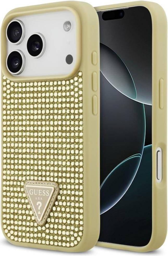 Guess Rhinestone Triangle Logo Cover til iPhone 17 Pro - Guld
