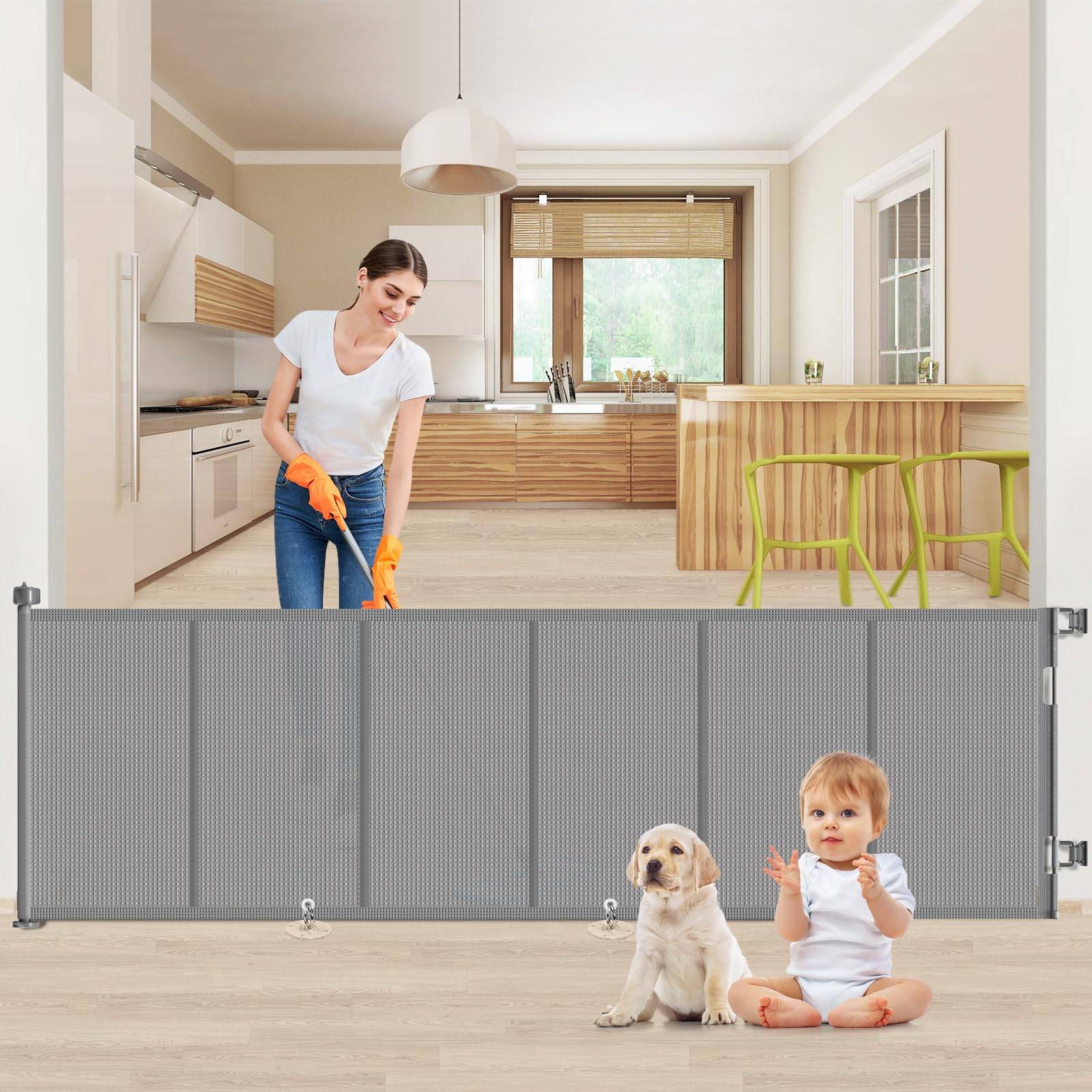 Retractable baby gate 120 Inch Extra Wide Retractable Baby Gate