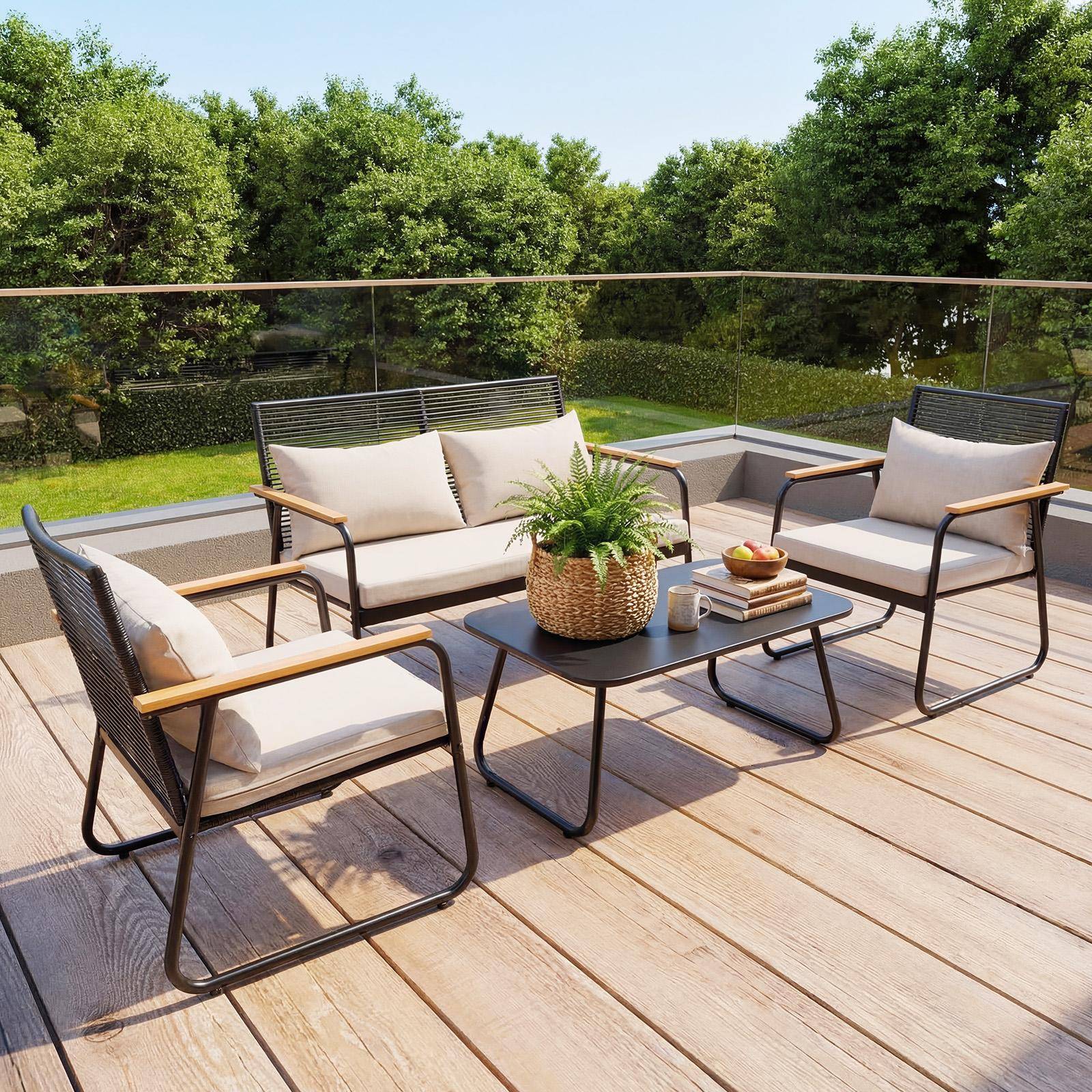 Gartenlounge HOMAVO Gartenlounge Set 4 Sitzer Rattansofa Lounge-Set
