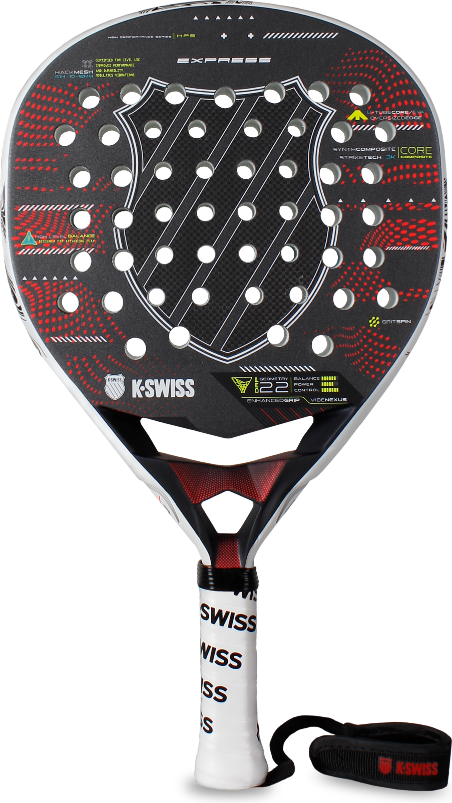 K Swiss Express Padel Racket Black White Red