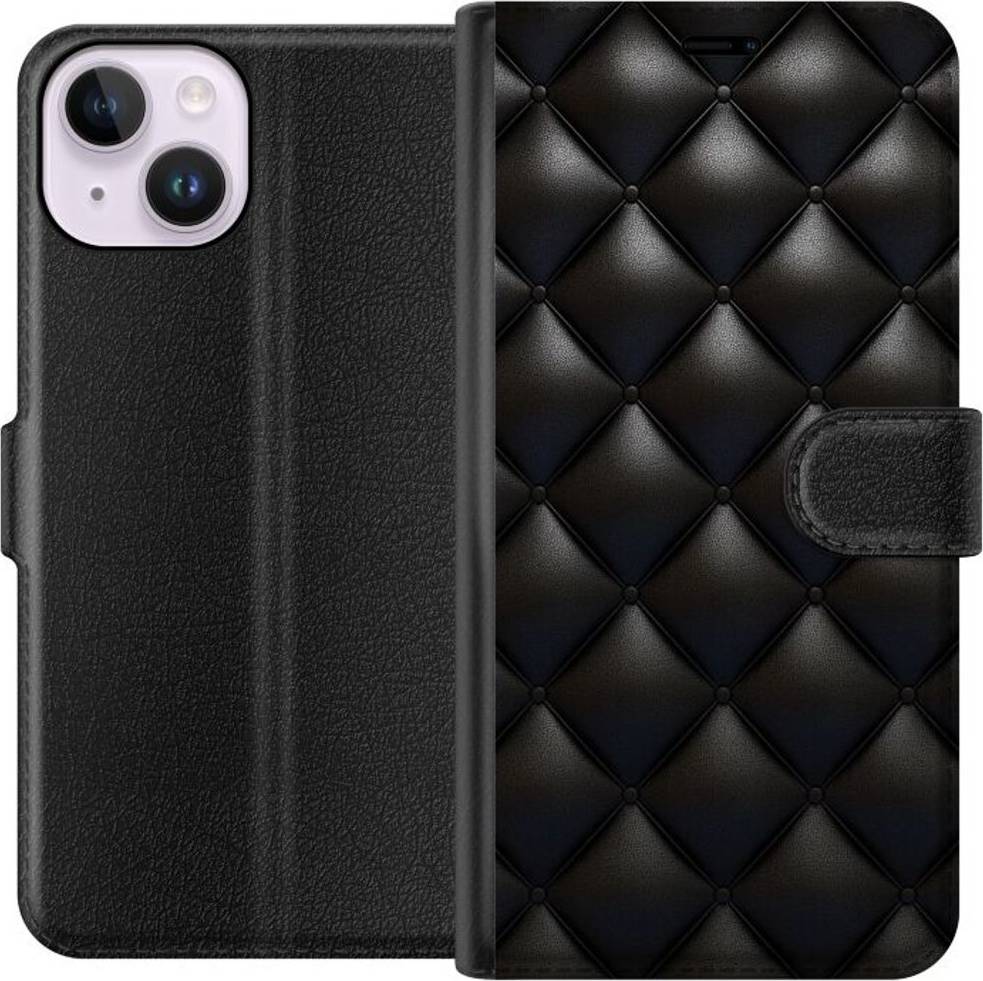 iSecrets iPhone 15 Sort Tegnebogsetui Lyxiga Rutor