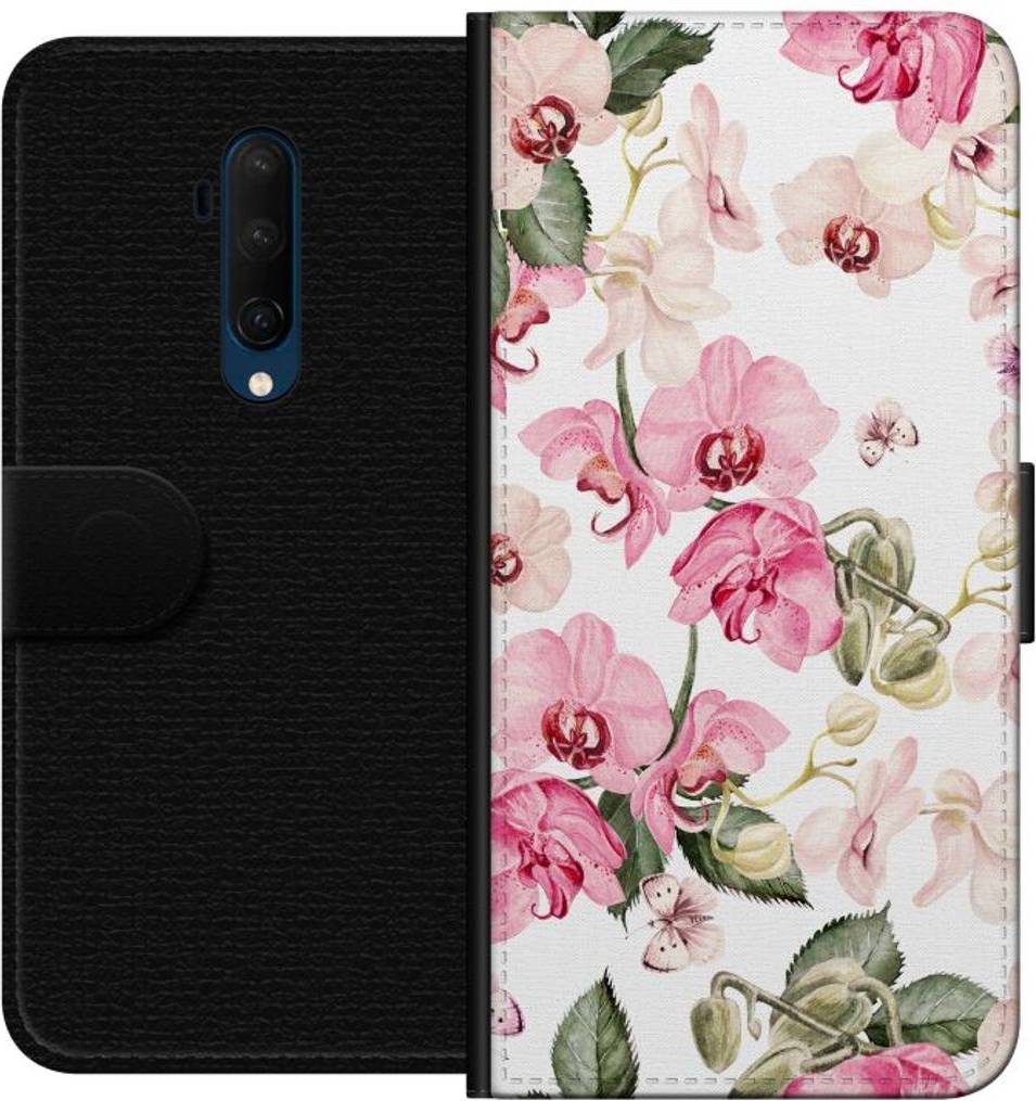 iSecrets OnePlus 7T Pro Tegnebogsetui Rosa Blommor