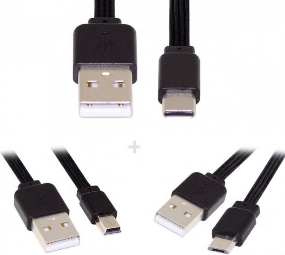 3pcs USB 2.0 Type-A Mini Micro Cable