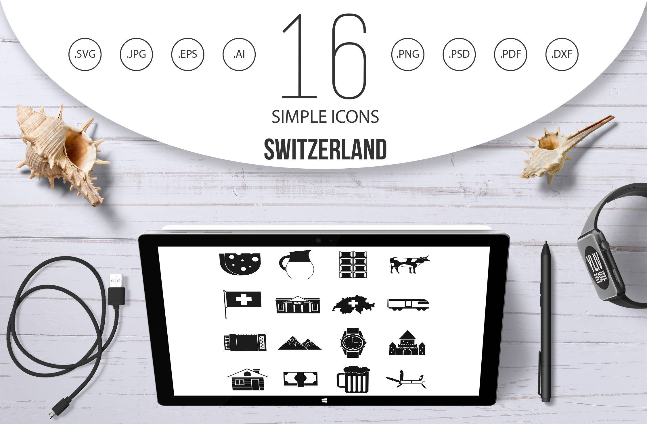 Switzerland Icons Set Simple Style
