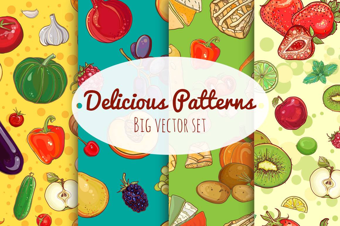 35 Vector Seamless Food Patterns Poster