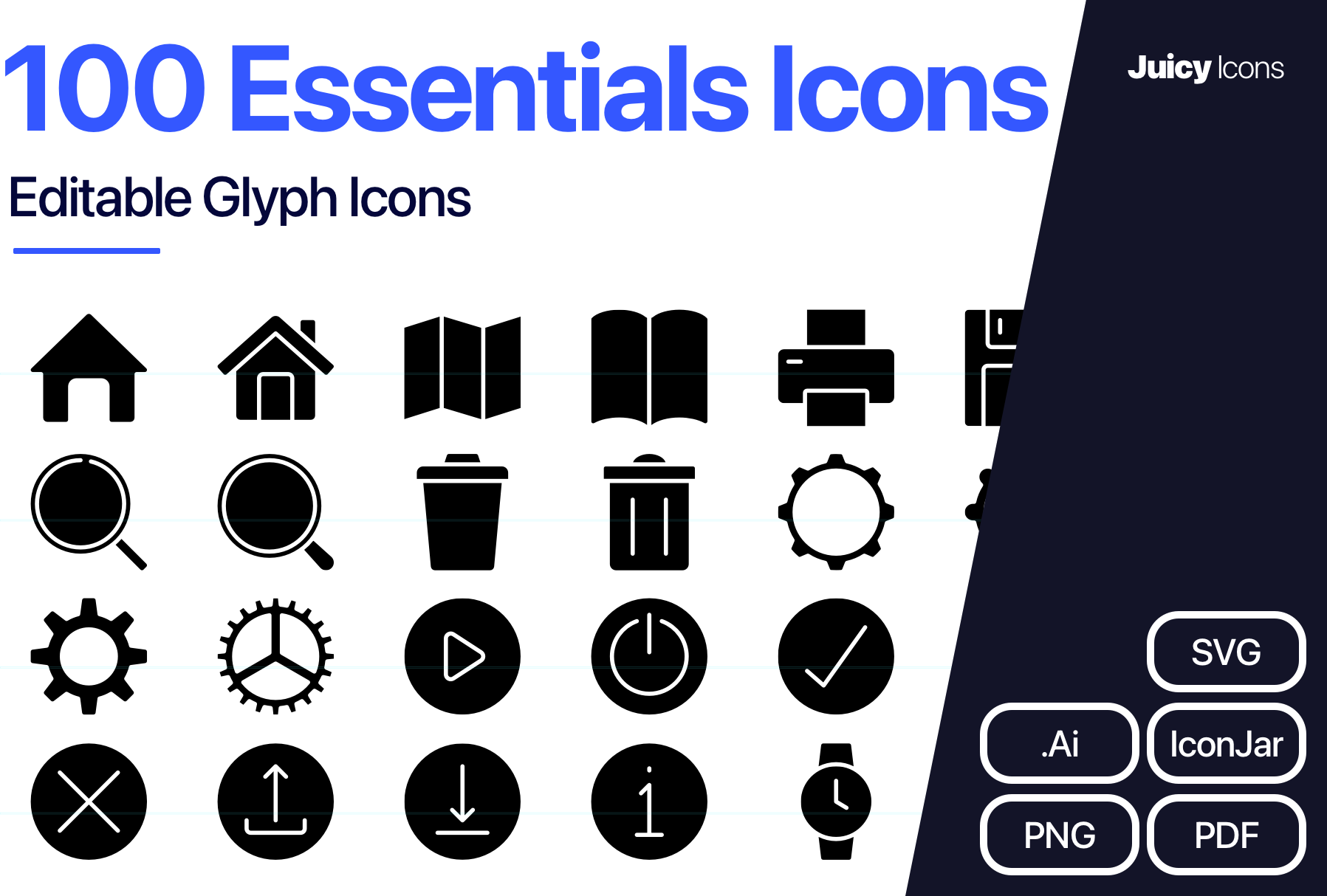 100 Essentials Glyph Vector Icons