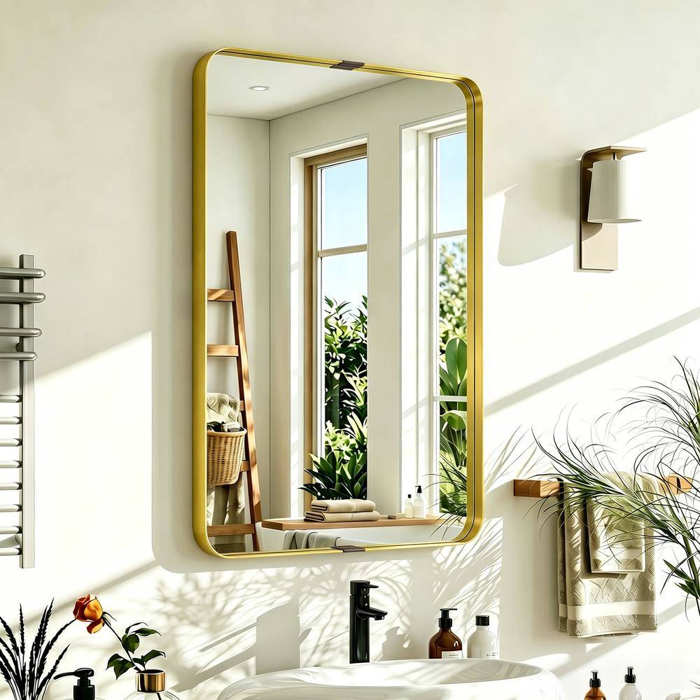 Homcom Rectangular 90 x 60 cm Gold Wall Mirror