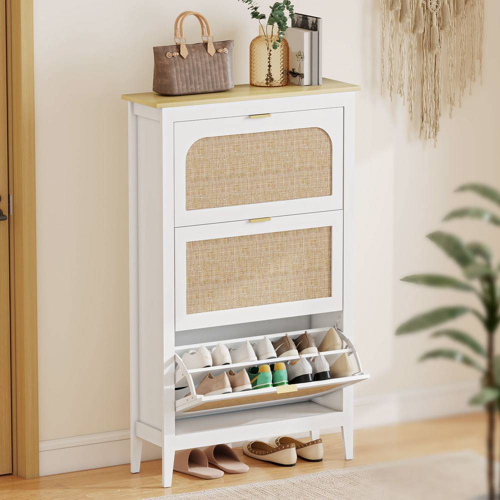 Homcom Boho Slim Cabinet Rattan Doors 21 Pairs Shoe Rack