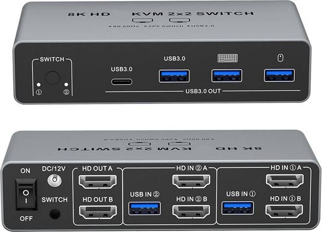8K Compatible KVM 2x2 Dual-Screen Switcher