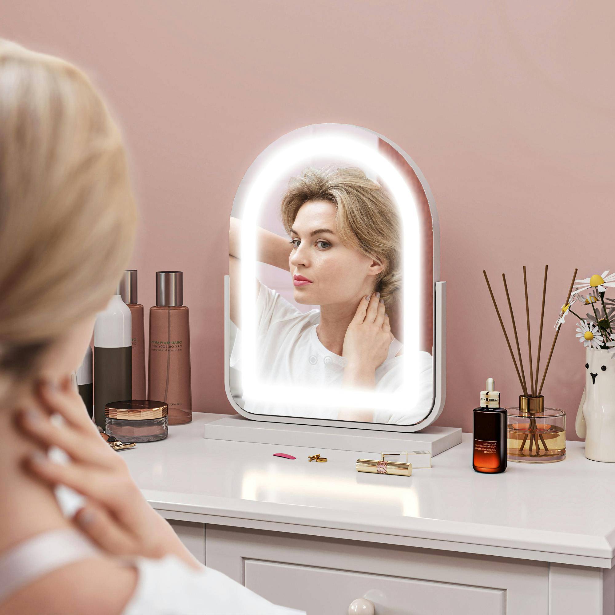 Homcom Led Vanity Mirror With Lights 3 Colour Rotation Touch Screen - White