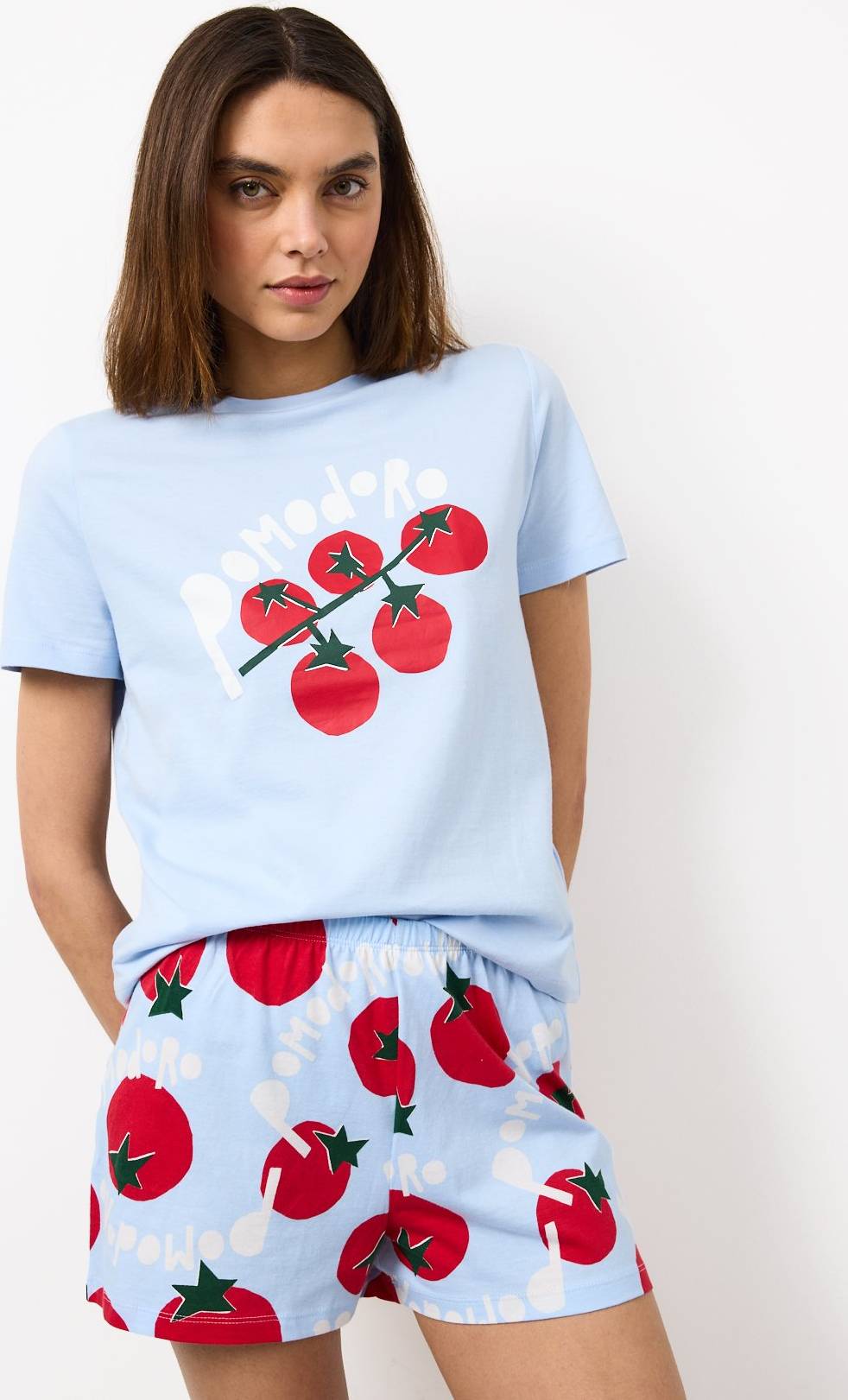 Tomato Print Shortie Pyjamas - Blue