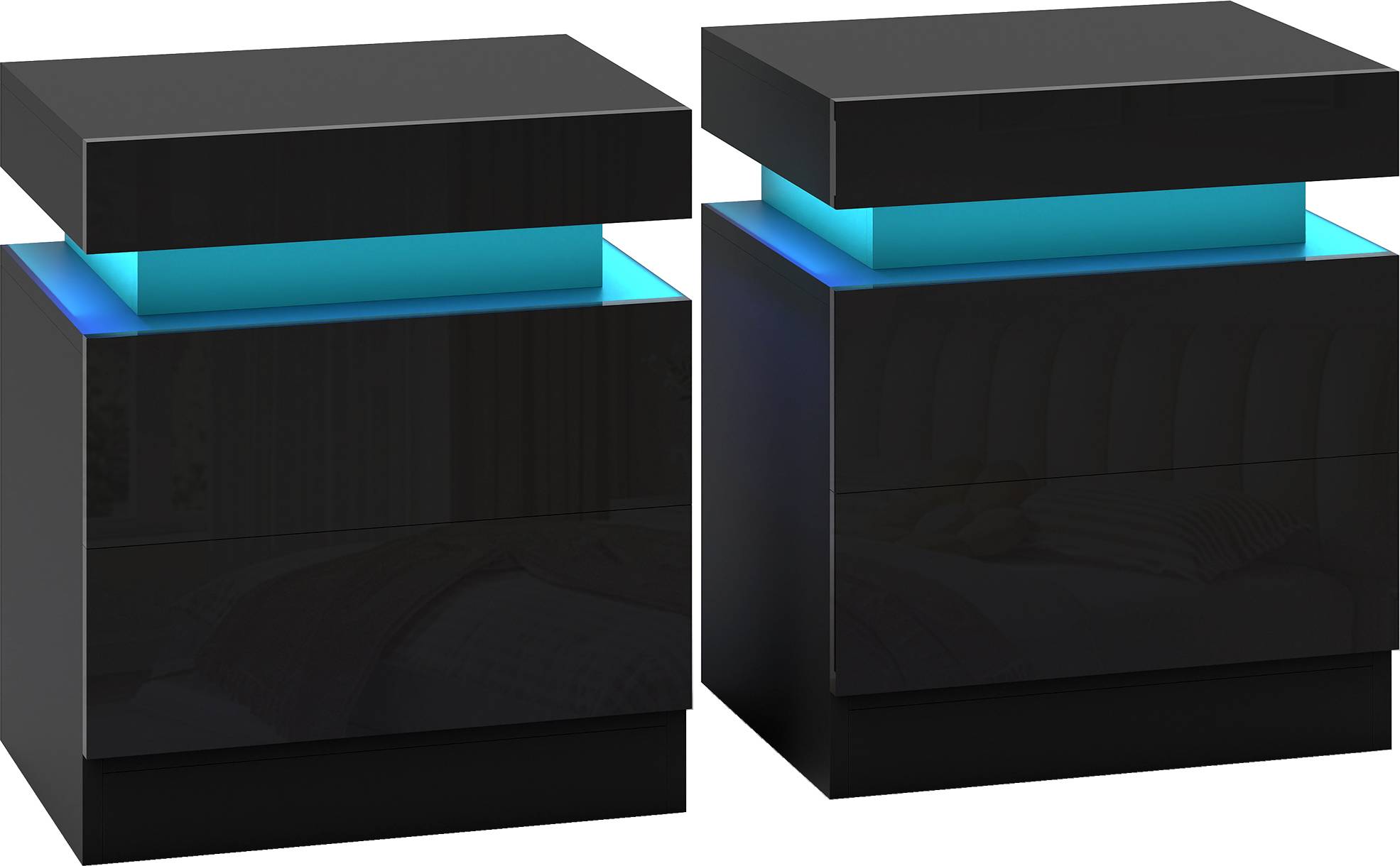 Black bedroom furniture set Homcom Black with LED Light Set Bedside Table 2pcs