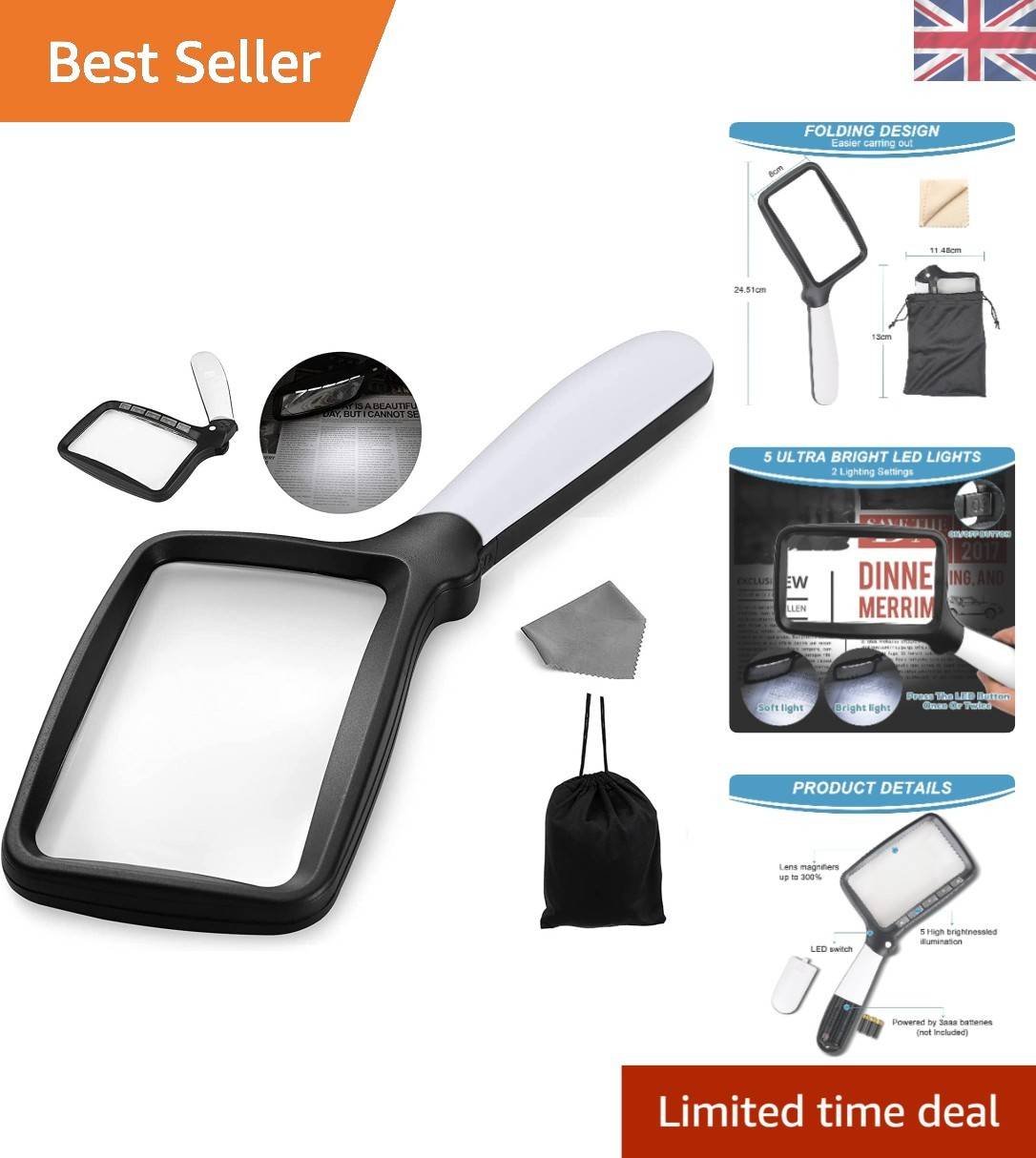 Nazano 3x Rectangular Led Magnifier With Lightweight Design