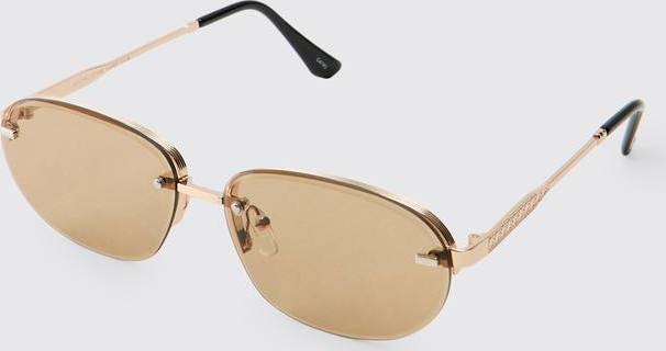 boohooMAN Rectangular Rimless Tinted Sunglasses - Brown