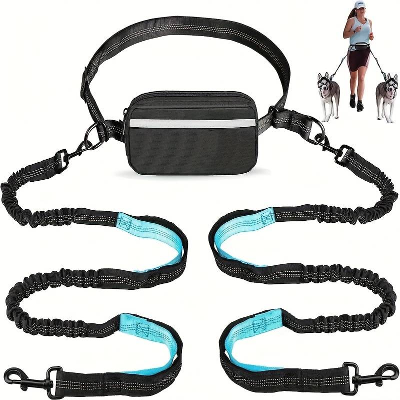 Temu Adjustable Dog Running Leash Double Handles Elastic Retractable Rope