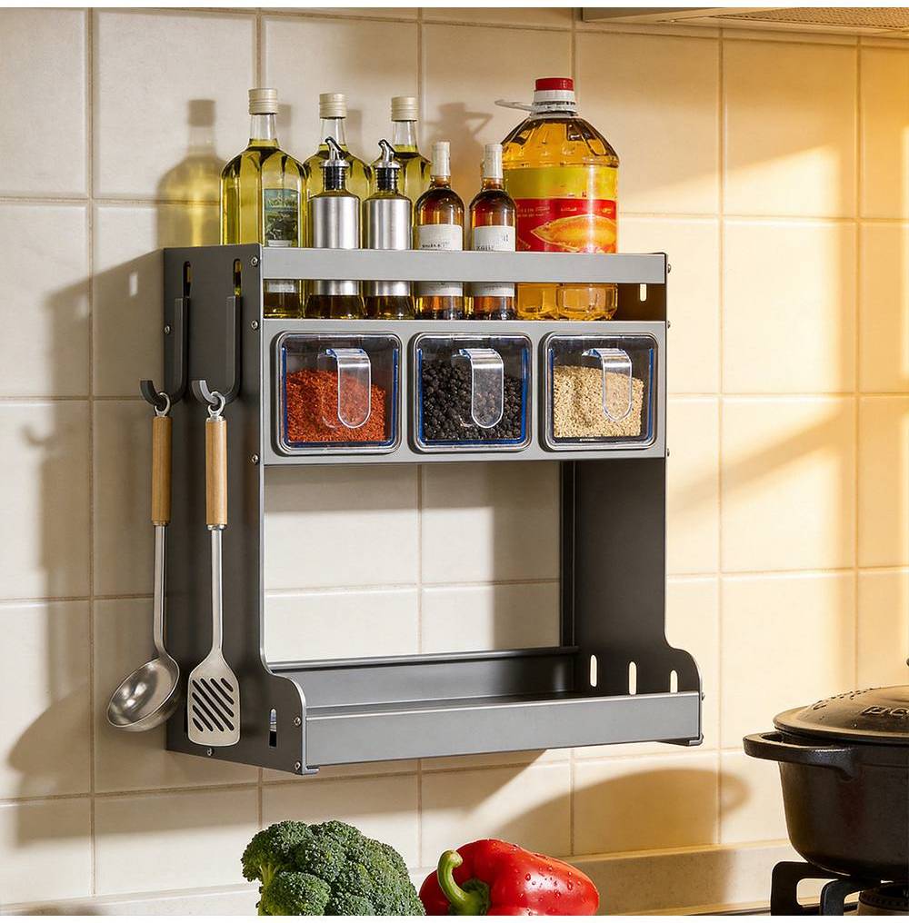 Living and Home 3-Tier Kitchen Spice Rack Grey