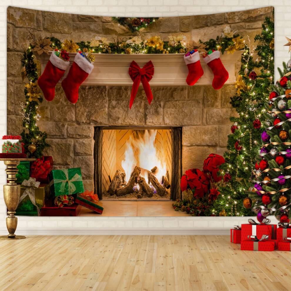 Christmas Tapestry Fireplace Window Effect Backdrop