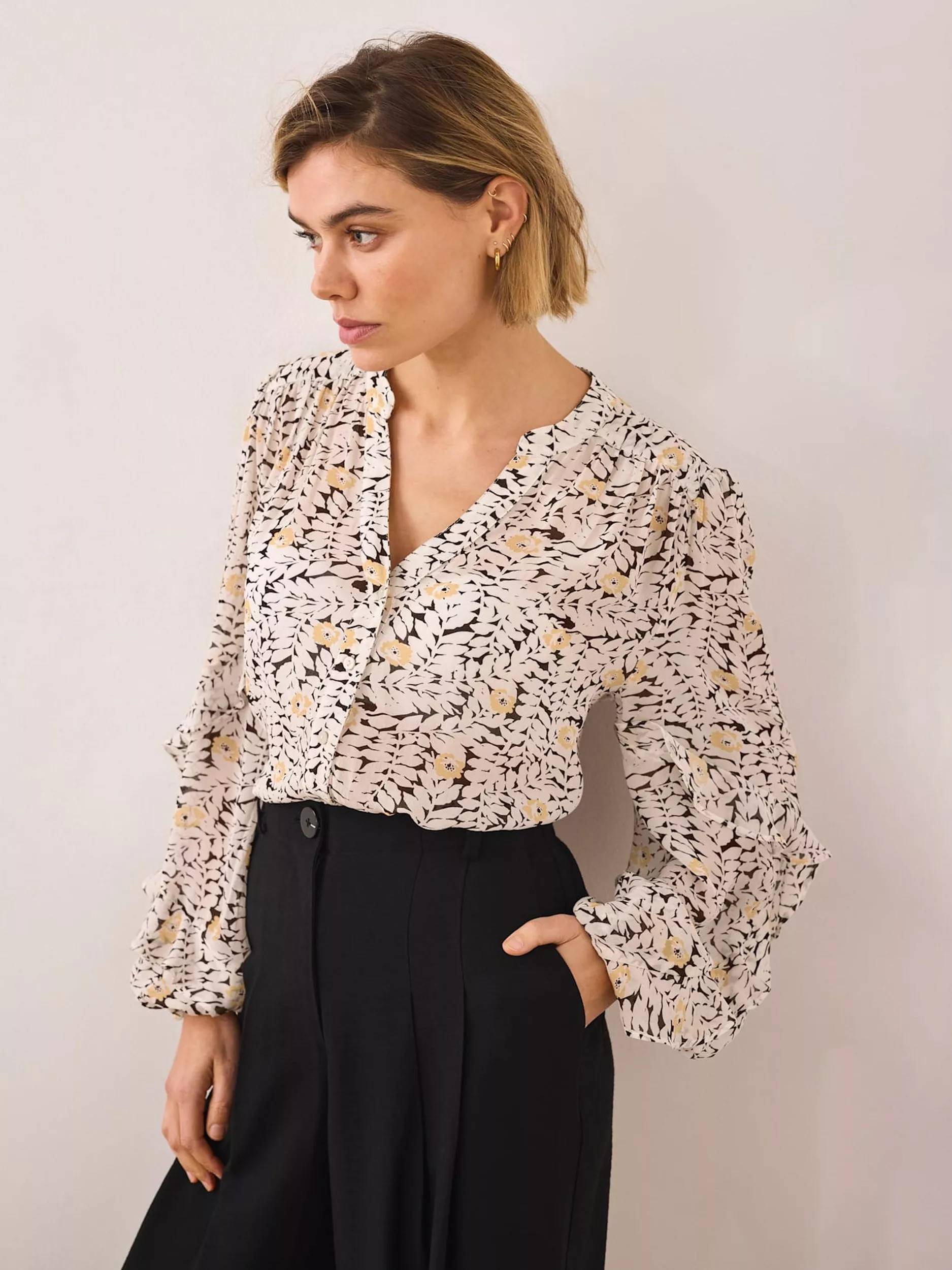 Floral Print Ruffle Blouse