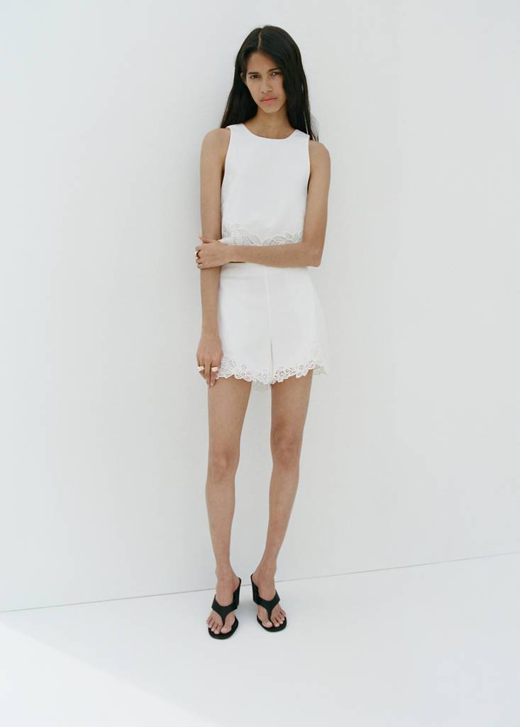 Mango Embroidered Openwork Shorts - Off White
