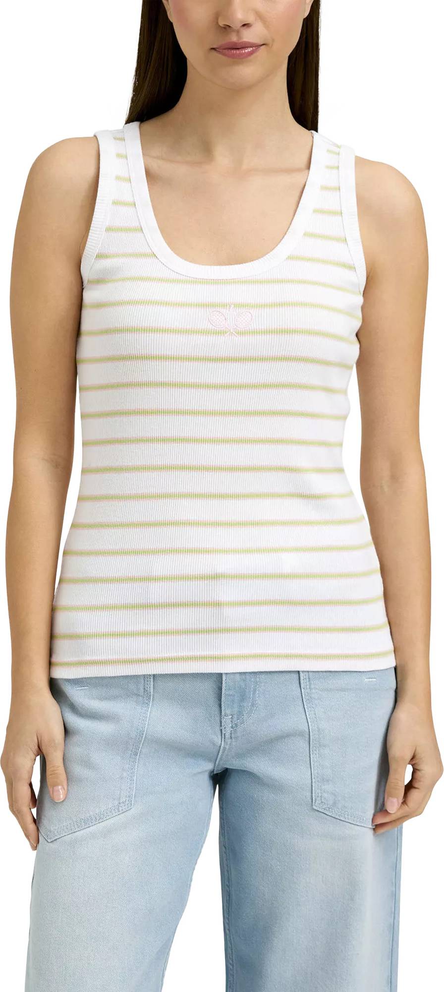 White Fitted Rib Tank Top Tennis Racket