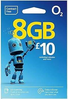 Unlimited 8 O2 Pay As You Go Sim Card 8 GB