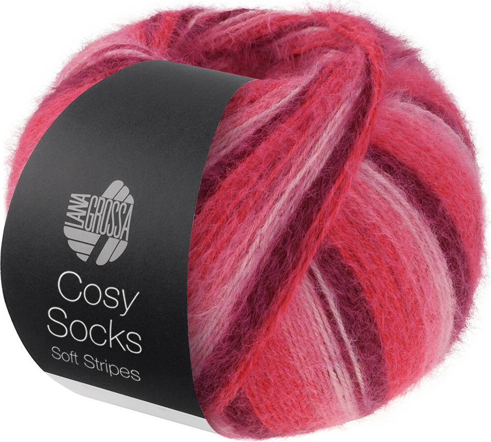 Lana Grossa Cosy Socks Soft Stripes Strumpgarn 105 Rosa/Rose/Raspberry/Pink