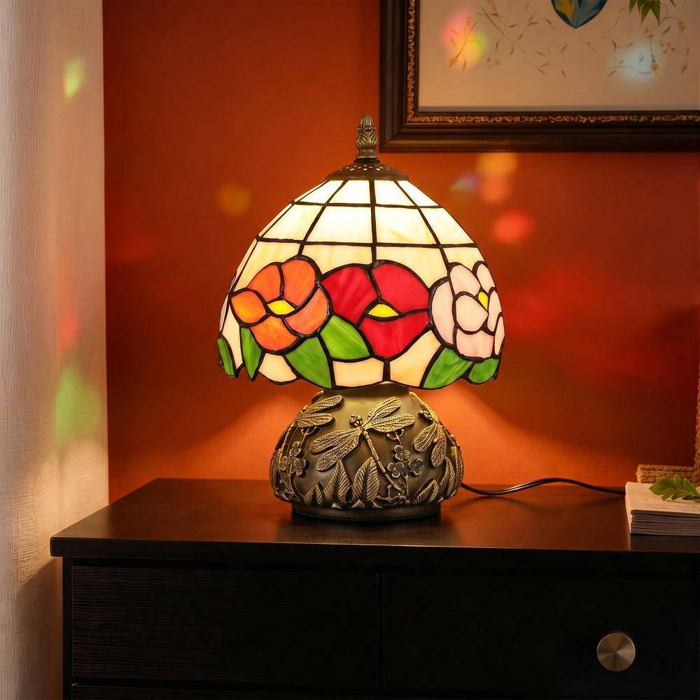 Homcom Stained Glass Bedside Multicolor Table Lamp