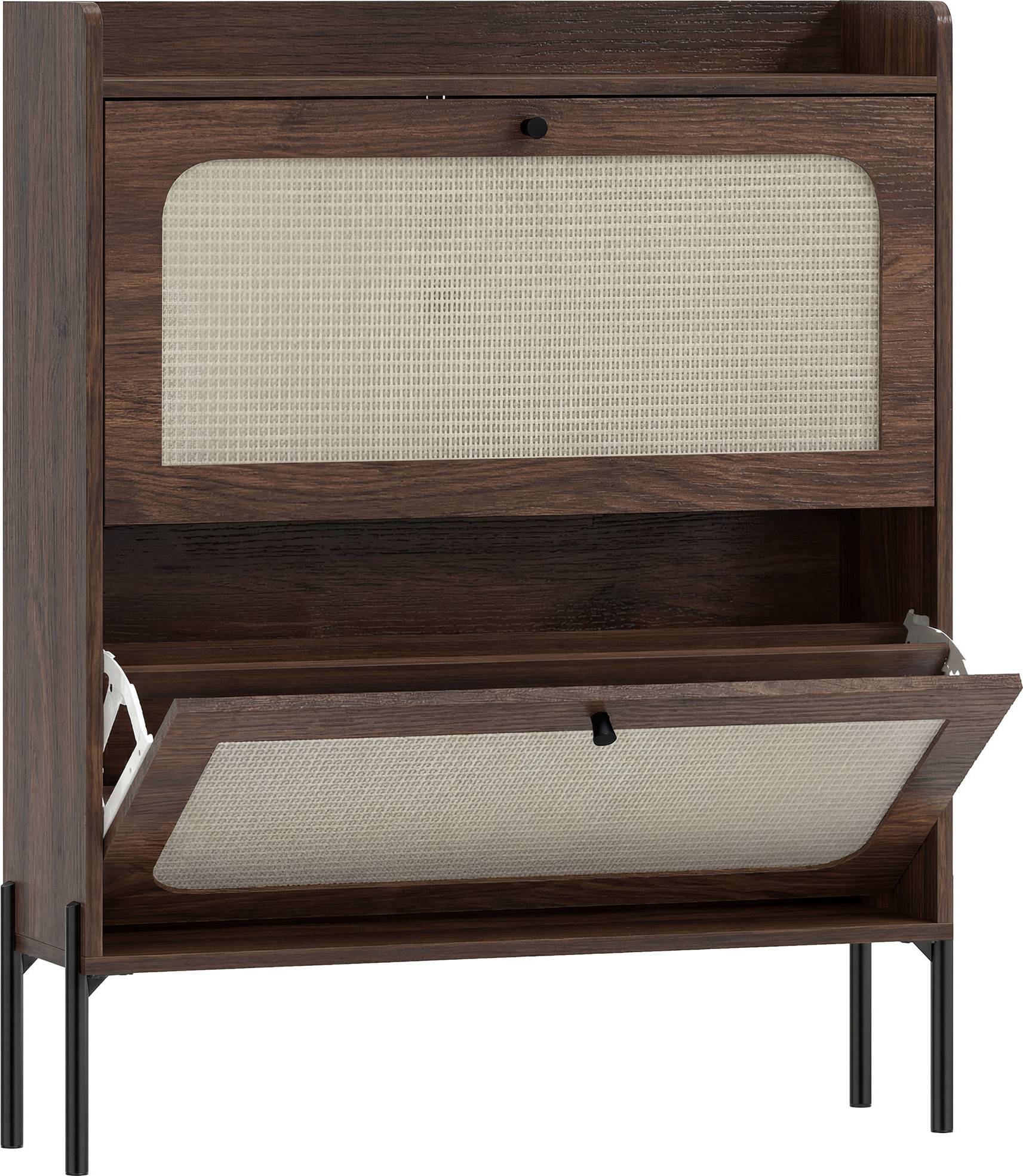 Homcom Boho Narrow Storage Cabinet 2 Flip Drawers Shoe Rack