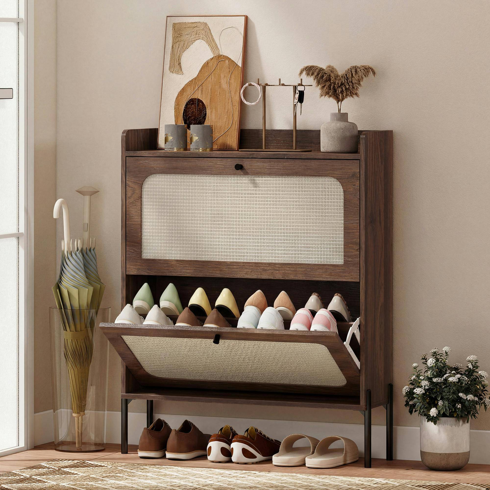 Homcom Boho Narrow Cabinet Dark Brown Shoe Rack